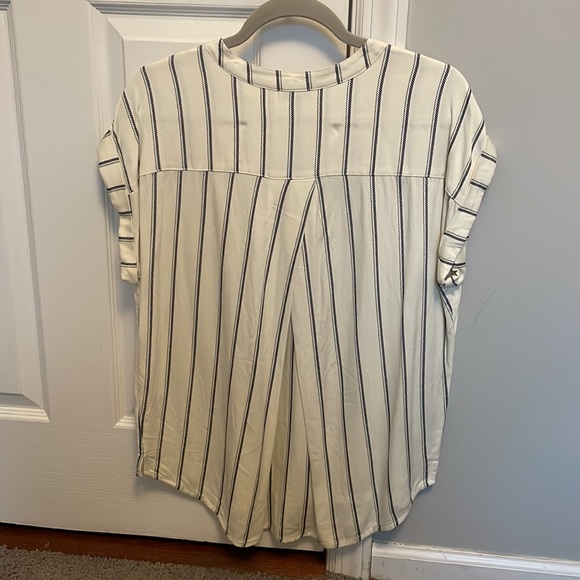 Rag Poets Short Sleeve Striped Button Down Blouse - Picture 4 of 4